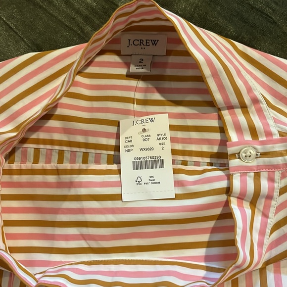 SALE! J Crew NWT Sz 2 Women's Funnel-Neck Drop Hem Striped Pink Brown White Top - Picture 13 of 17